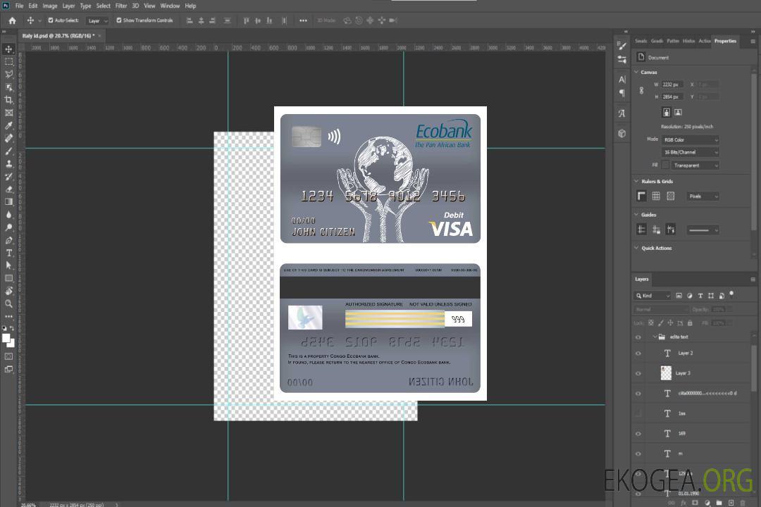 Carte de débit visa de la banque Ecobank du Congo template Carte de débit visa de la banque Ecobank du Congo template